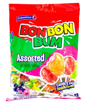 BON BON BUM LOLLIPOP ASSORTED BAG 24 PC